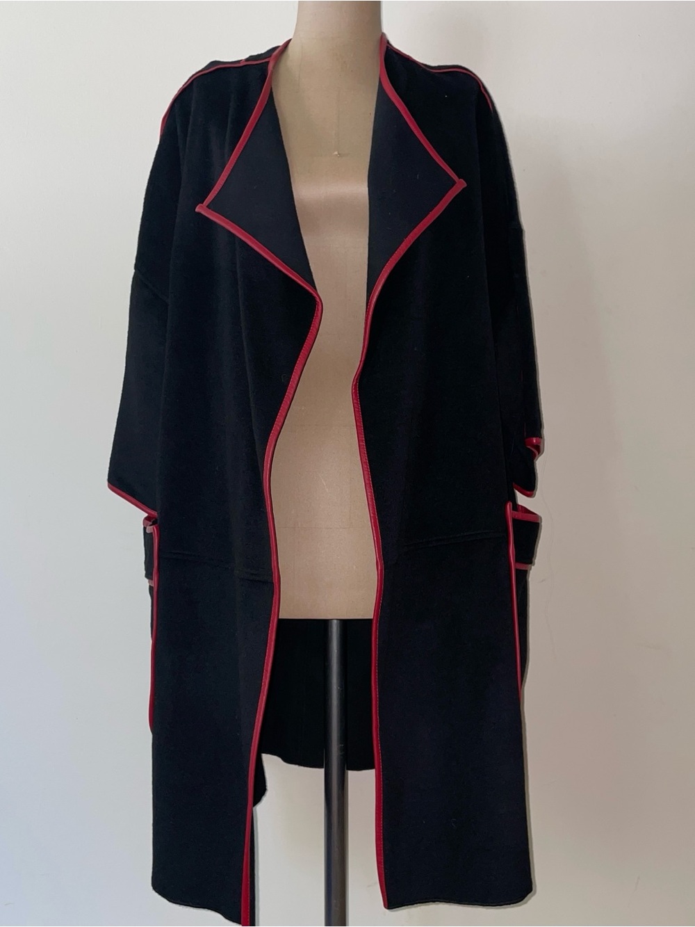 New York & Company Black Coat with Red Trim /pockets/open front